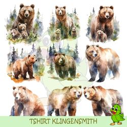 grizzly bear watercolor clipart, grizzly bear cute clip art, card making clipart, bear clipart ,watercolor illustration,