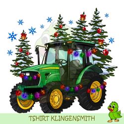 green tractor christmas tree png sublimation design, green tractor png, farm tractor png, christmas farm tractor png