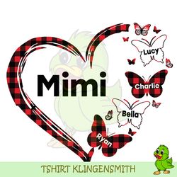 personalizable mimi red plaid heart butterflies svg, grandma svg, nana, mimi, gigi, mother's day svg, motherhood svg