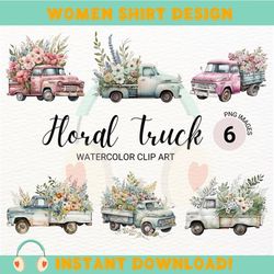 floral truck clipart | nursery wall art | pink flowers png | pink truck | spring clipart | floral clipart | clipart bund