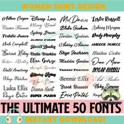 50 fonts bundle, cricut, canva font, script font, calligraphy fonts, digital fonts, procreate fonts, crafting, svg font,