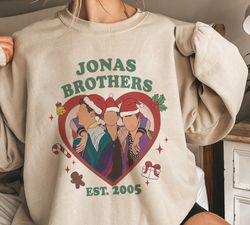 retro jonas brothers christmas sweatshirt, jonas brothers est 2005 sweater, vintage jb christmas shirt, jonas five album