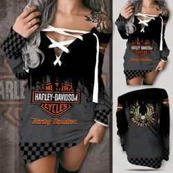 harley davidson criss cross sweatshirt dress sizes s - 3xl nav3010