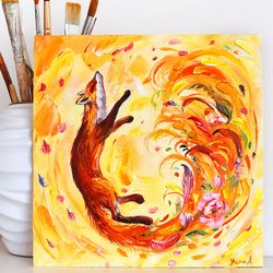 fox oil painting original textured handmade artwork