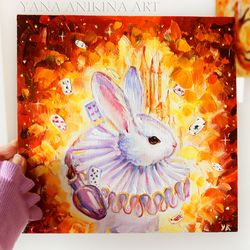 alice in wonderland white rabbit oil painting original artwork handmade