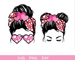bundle valentine svg-heart messy bun mom png-valentine -love  svg- valentine design- mom daughter svg-shirt-