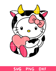 cow heart kitty svg, hello valentine svg, hello kawaii svg, valentine kawaii svg, cricut, png  cut file, sublimation