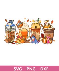 pooh fall coffee lattes sublimation png svg dxf file
