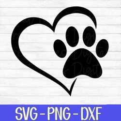 paw print heart - instant digital download - svg, png, dxf, and eps files included! dog, cat