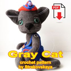 crochet pattern gray cat amigurumi digital tutorial pdf