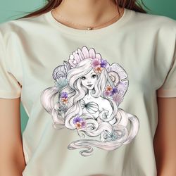 disney the little mermaid ariel watercolor floral shell png, the little mermaid png, fantasy digital png files