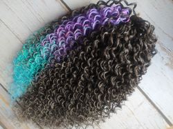 dark brown lilac turquoise curls curls artificial curls, artificial dreadlocks, hair extensions