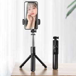 remote selfie stick tripod phone, desktop stand desk holder for iphone/samsung, adjustable and portable