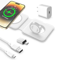 portable 2 in 1 magnetic duo wireless charging pad, foldable dock power station