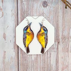 yellow oriole bird earrings vibrant lightweight resin accessories for nature lovers and bird watchers