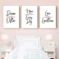 girl room decor girl room wall art girl room prints set of 3 girly wall art girl room sign dream big printables poster