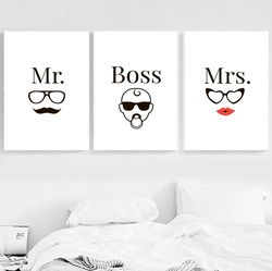 family home decor mr mrs sign print set of 3 wall art family print scandinavian minimalist art modern quote print poster