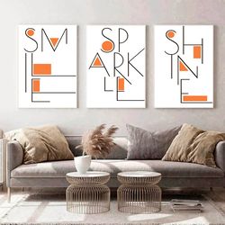 Smile Sparkle Shine Set Of 3 Wall Prints Inspirational Quotes Wall Art Printable Positive Posters Home Gift Home Prints