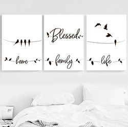 blessed home decor family print set of 3 prints family quote wall art christian quotes printable modern family decor