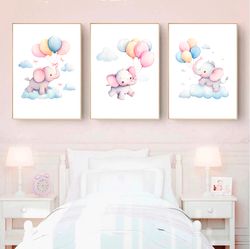 nursery wall decor elephant with balloons nursery wall art print set of 2 watercolor elephant print pastel baby room