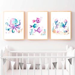 watercolor under the sea nursery prints baby sea animals nursery decor ocean animal poster playroom decor baby shower