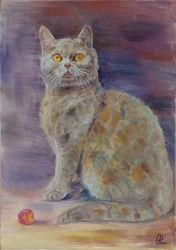 grey cat oil painting on canvas animal art