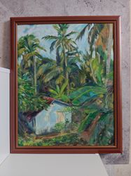 county house palm original oil painting artwork on canvas