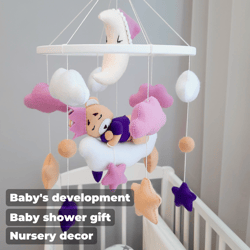 Baby Crib Mobile Teddy Bear, Nursery Mobile, Baby Mobile Girl, Cot Mobile, Baby Shower Gift, Nursery Decor