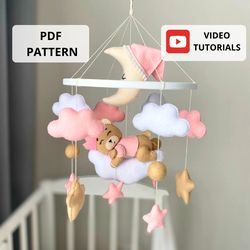 baby mobile sewing pattern pdf, teddy bear, nursery mobile diy