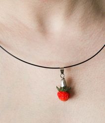 pendant with strawberries berry pendant gift for a vegan unusual gift