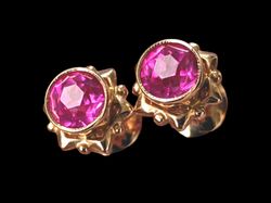 583 14 kt soviet solid rose gold stud earrings ruby russian made in ussr vintage