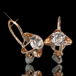 14 kt rose gold cubic zirconia earrings soviet vintage russian design