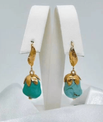 583 turquoise solid rose gold earrings soviet ussr gold earrings vintage gold jewelry