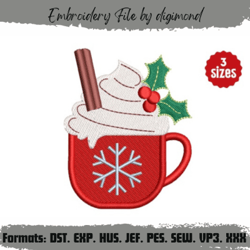 christmas holly berry hot chocolate embroidery design