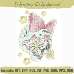 green sugar skull daisy classic cute halloween flash style download embroidery design machine