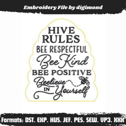 hive rules - embroidered wall art embroidery design- machine embroidery design style download