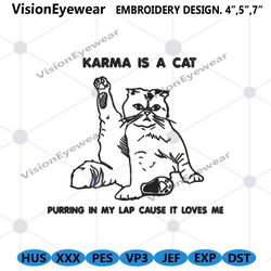 karma is cat purring machine embroidery design files, taylor swift karma cat embroidery download, taylor swift the eras