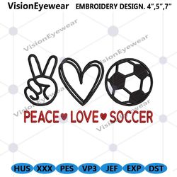 peace love soccer embroidery design, love soccer machine embroidery digital download, love sport embroidery digital inst