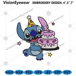 stitch birthday embroidery design download, disney cartoon machine embroidery design file, birthday embroidery digital f