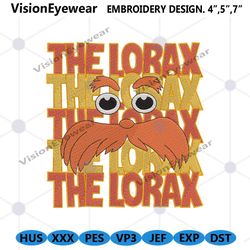 the lorax face embroidery instant design file, dr. seuss embroidery files, dr. seuss character machine embroidery digita