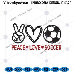 peace love soccer embroidery design file instant, soccer machine embroidery design download, sport lover embroidery desi