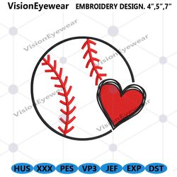 baseball heart logo embroidery download digital, baseball machine embroidery instant download, baseball heart design emb