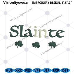 slainte machine embroidery download files, slainte wordmark embroidery design, st. patricks day digital embroidery insta