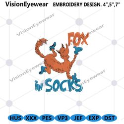 fox in socks machine embroidery instant download, fox in socks dr seuss embroidery download files, happy dr seuss file d