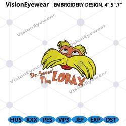 the lorax face embroidery instant design, dr seuss the lorax embroidery digital download, lorax face embroidery files, d