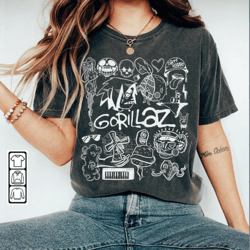 gorillaz doodle art png, vintage gorillaz merch tee graphic album lyric art sweapng, retro gorillaz tour