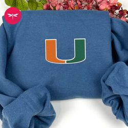 ncaa miami hurricanes embroidered hoodie, ncaa team embroidered sweatshirt,  ncaa embroidered football merch, fncaa07