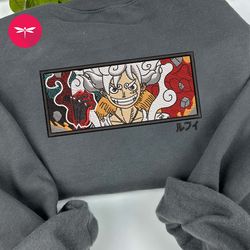 embroidered luffy gear 5 anime sweatshirt, embroidered luffy gear 5 anime hoodie, embroidered luffy gear 5 anime shirt,
