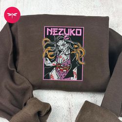 embroidered nezuko anime sweatshirt, embroidered nezuko anime hoodie, embroidered nezuko anime shirt, anime kok