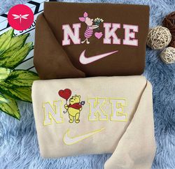 piglet and winnie the pooh disney nike embroidered sweatshirt, nike couple crewneck embroidered, trending cartoon cp35